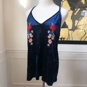 THML Stitch Fix Karrah Blue Velvet Embroidered Top